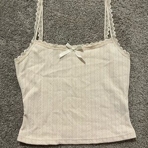 SHEIN Cream Ribbed Tie Front Camisole